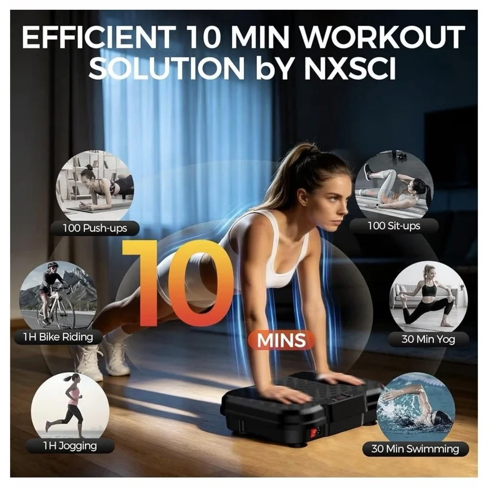 NXSCI Vibration Plate Exercise Machine 9 Programs 500lb Max Black W/Remote